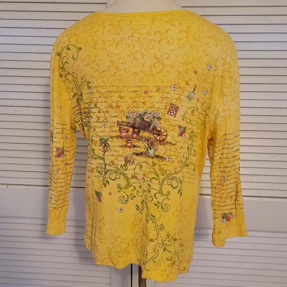 Studio Collection Yellow Garden Embroidered Y2K Cotton Top Large Cottagecore - Picture 2 of 6